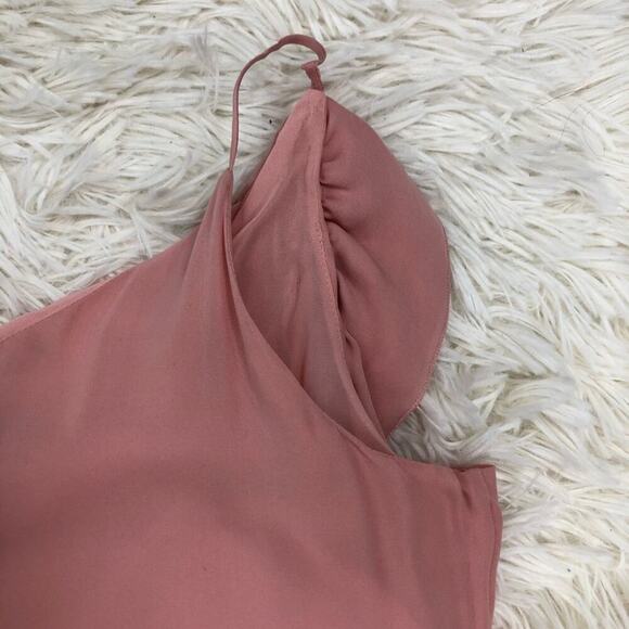 BCBGMaxAzria Blush Pink One Shoulder 100% Silk Ruffle Blouse Top XXS - Picture 8 of 11